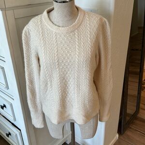 J. Crew L stretch wool cable knit crew neck sweater